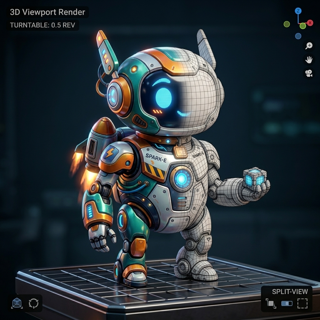 Modelo 3D Render con Topología y Esqueleto
